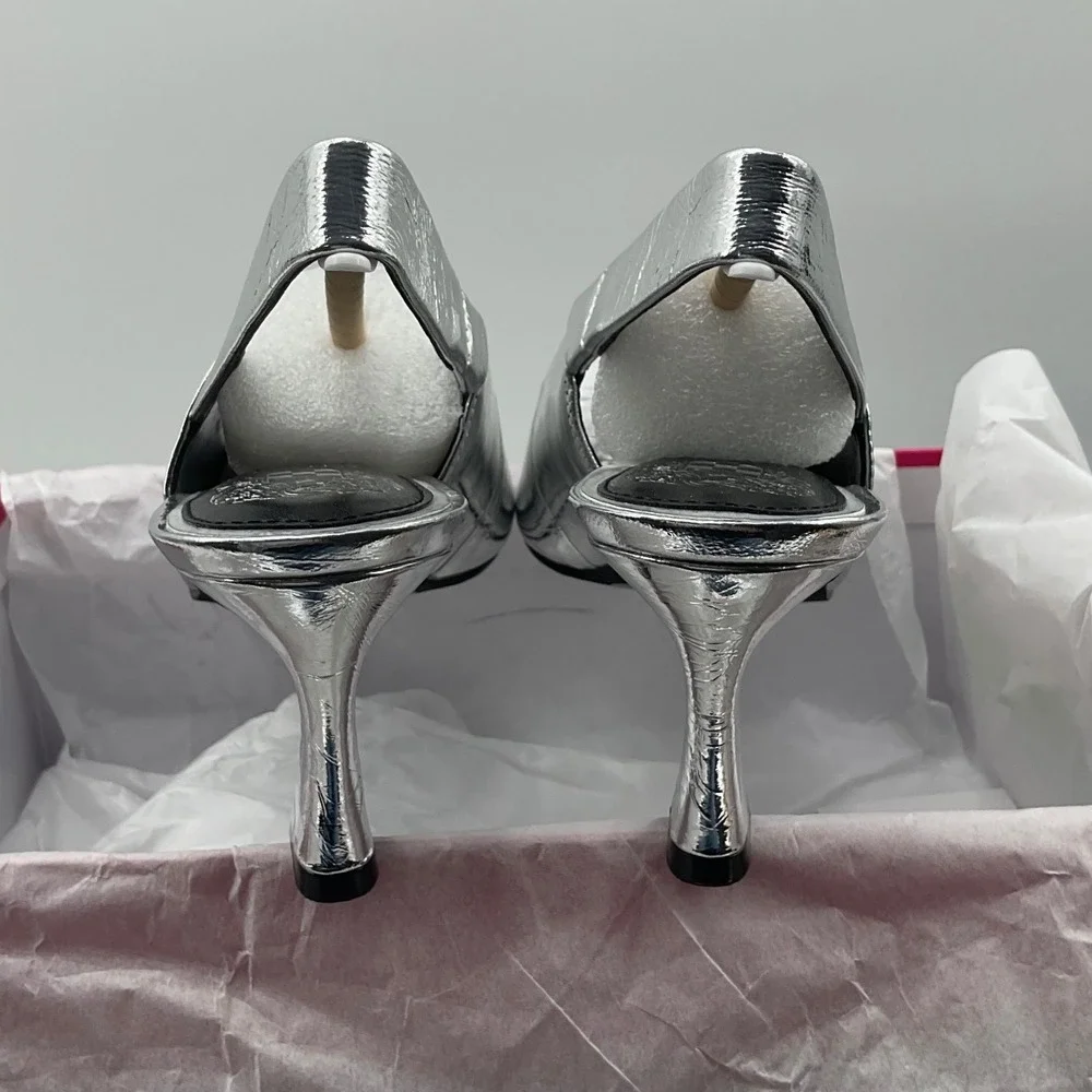 Vince Camuto Silver Metallic Slingback Pumps Square Toe Flared Heel New